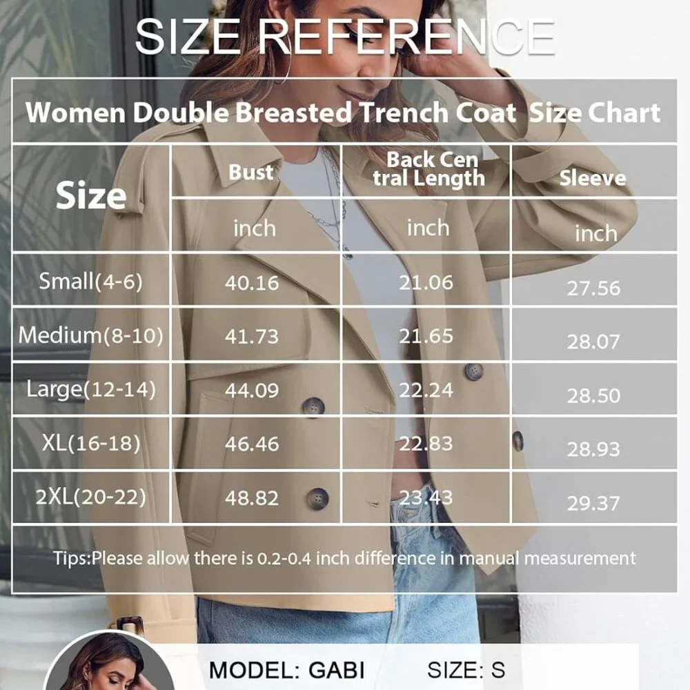 Women Crop Double Breasted Trench Coat Raglan Sleeve Work Office Cropped Jacket - Picture 6 of 6